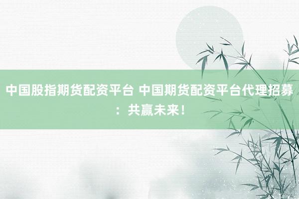 中国股指期货配资平台 中国期货配资平台代理招募：共赢未来！