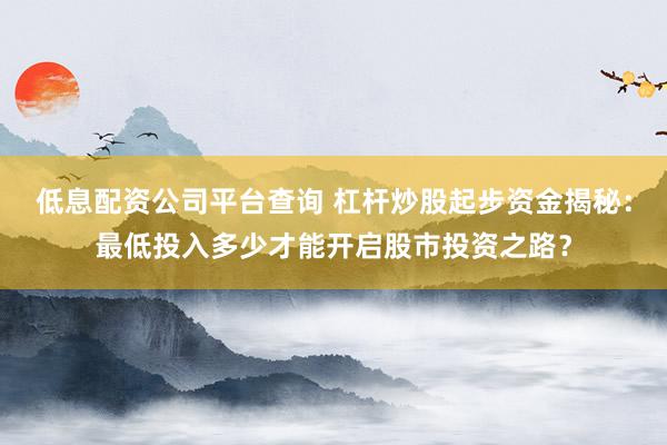 低息配资公司平台查询 杠杆炒股起步资金揭秘：最低投入多少才能开启股市投资之路？